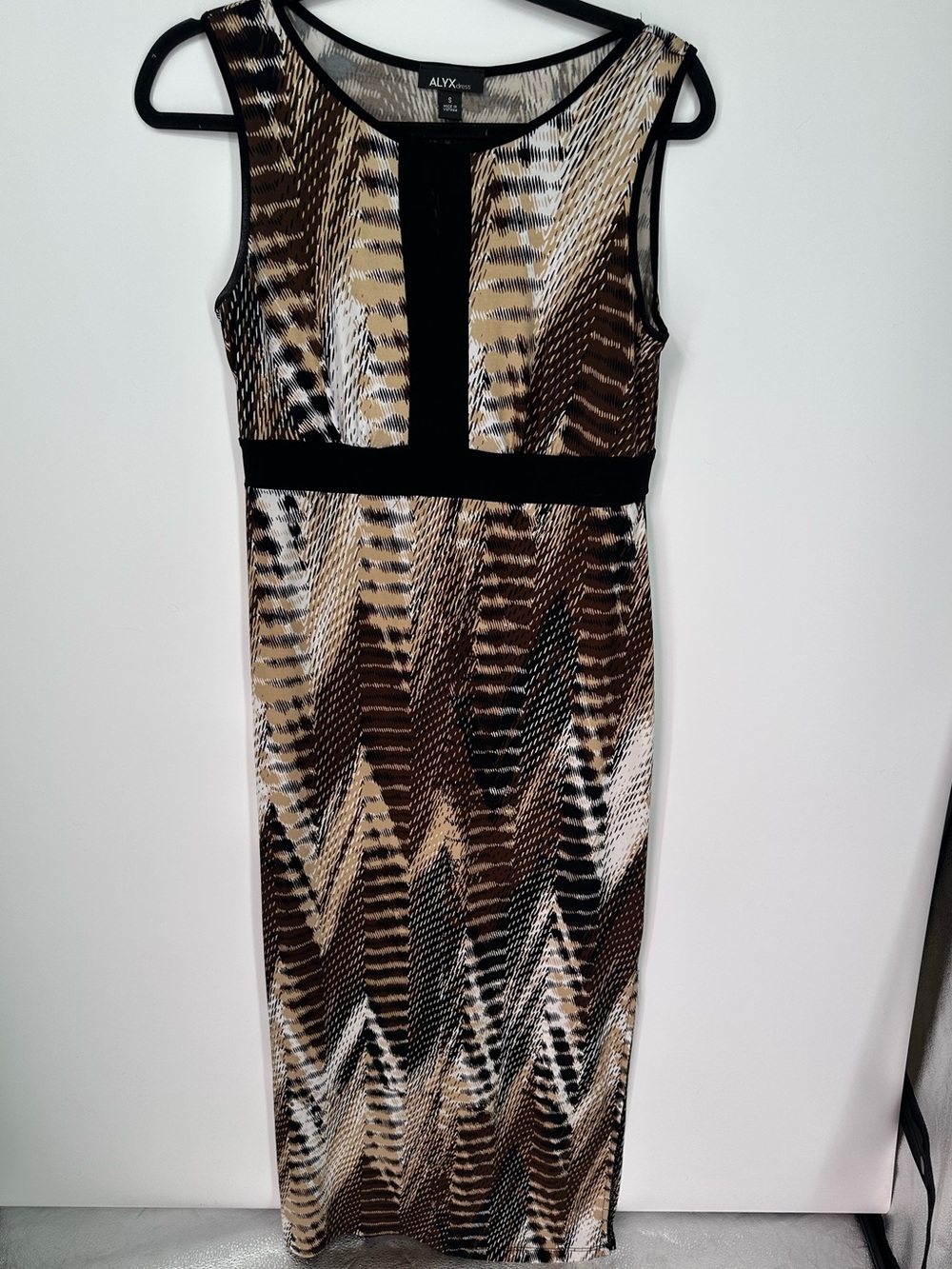 ALYX Dress Womens S Brown Black Abstract Animal Print Sleeveless Midi Stretch